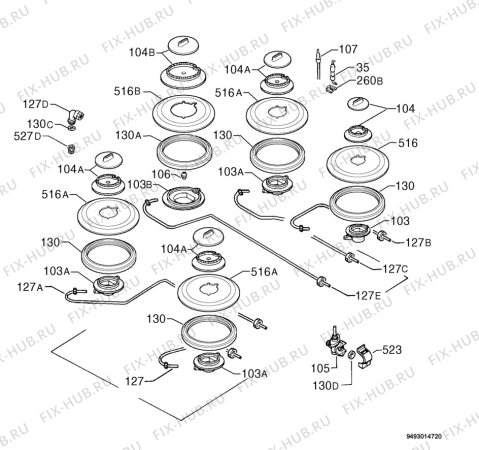 Взрыв-схема плиты (духовки) Aeg 95704G-B - Схема узла Functional parts 267